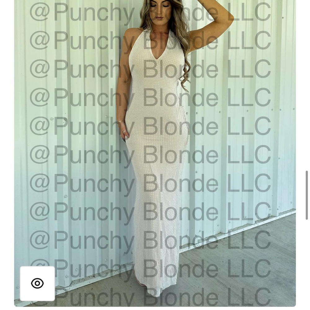 Punchy Blonde Chic White Backless Halter Dress